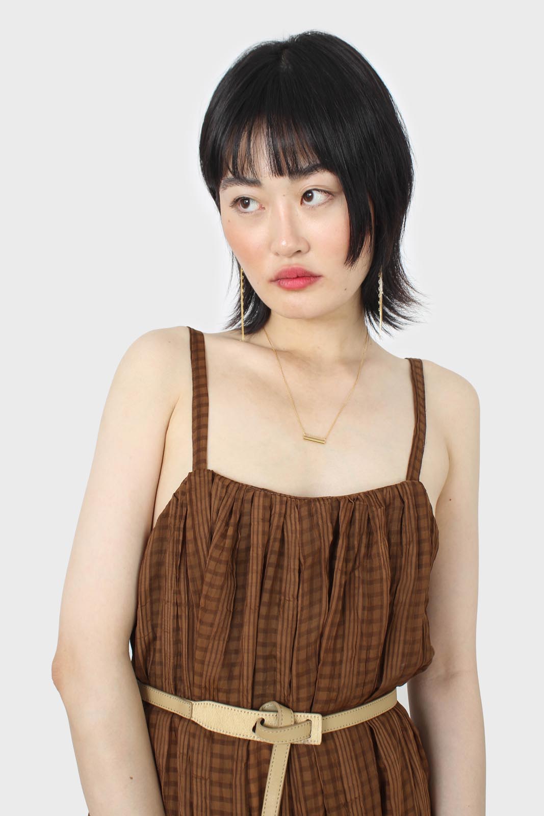 Brown gingham flared leg jumpsuit_10