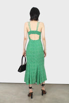 Green floral open back strappy midi dress_15