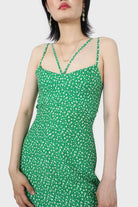 Green floral open back strappy midi dress_16