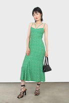 Green floral open back strappy midi dress_14