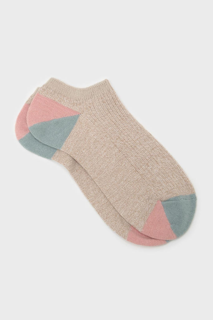 Beige flecked color block ankle socks_1