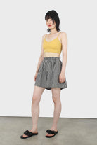 Black gingham checked loose fit shorts_2