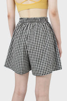 Black gingham checked loose fit shorts_3