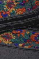 Black textured floral strip socks_4