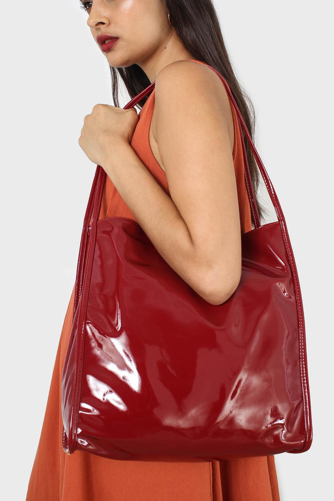 Burgundy high shine PVC tote bag_2