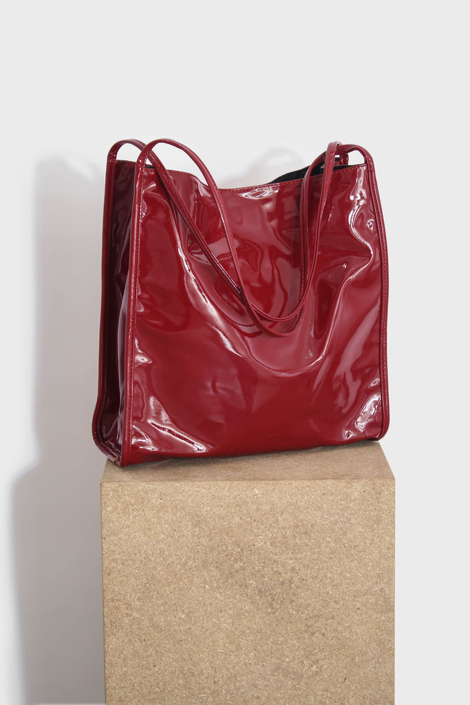 Burgundy high shine PVC tote bag_5
