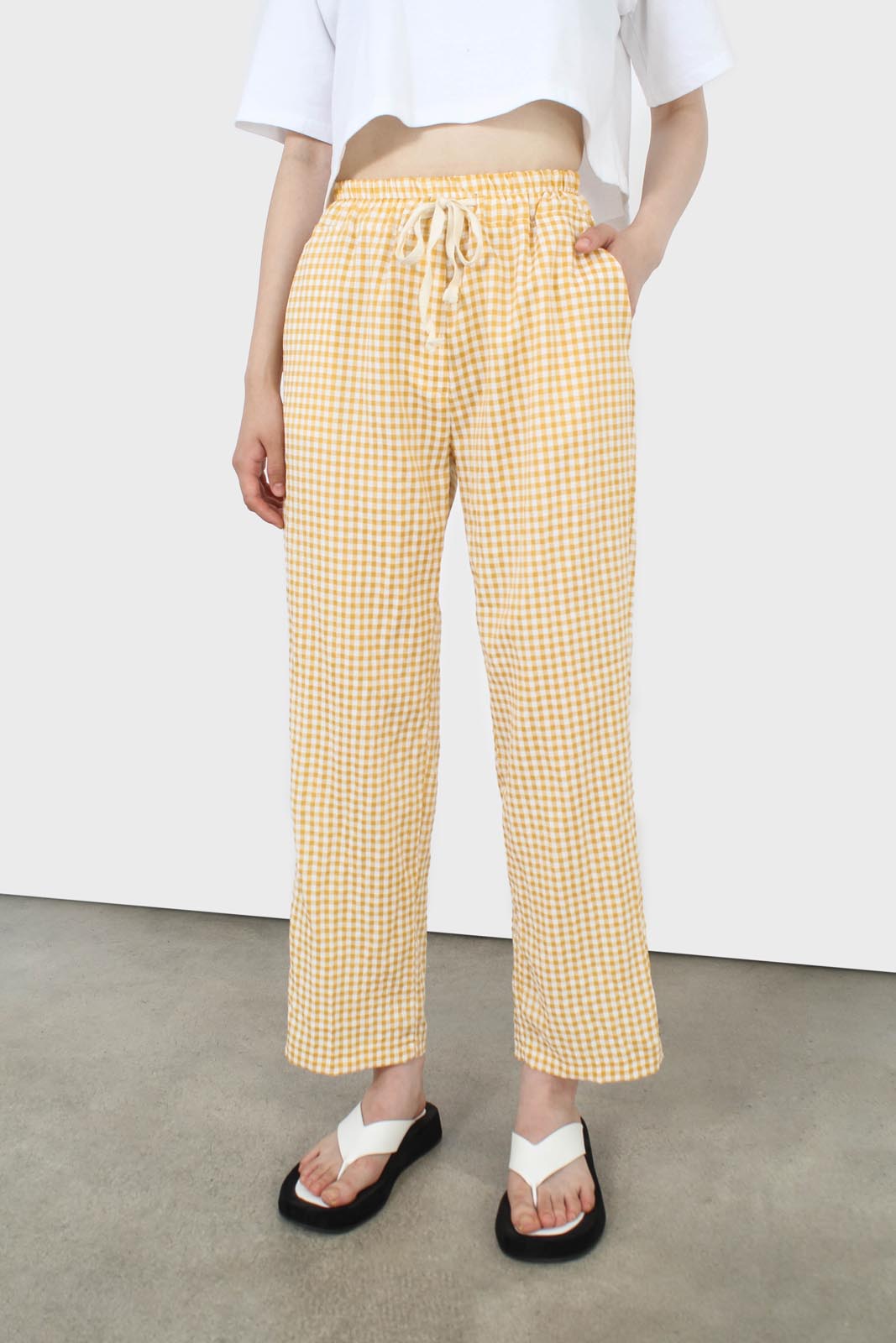 Wide Leg Mustard Yellow Plaid Pants Mustard Small Gingham Loose