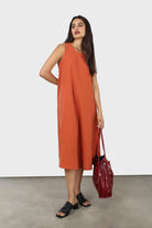 Rust orange tunic midi dress_13