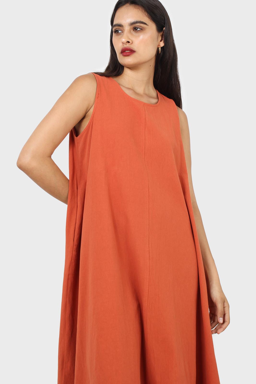 Rust orange tunic midi dress_11