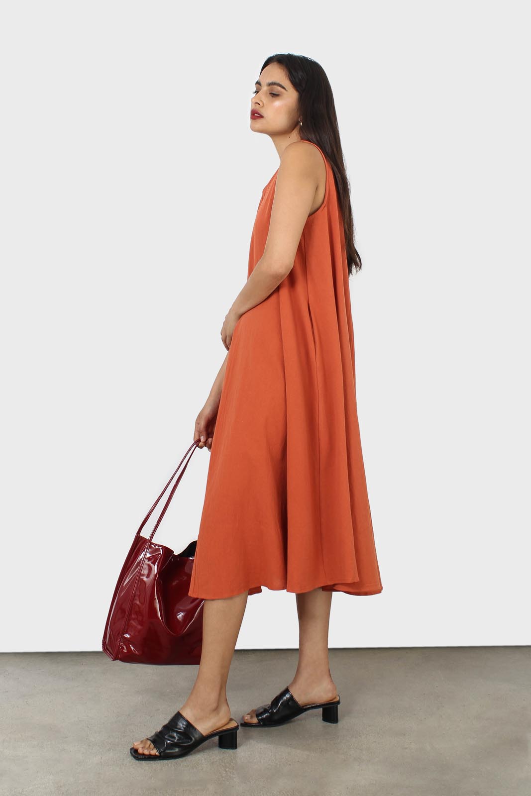 Rust orange tunic midi dress_1