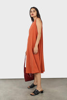 Rust orange tunic midi dress_9