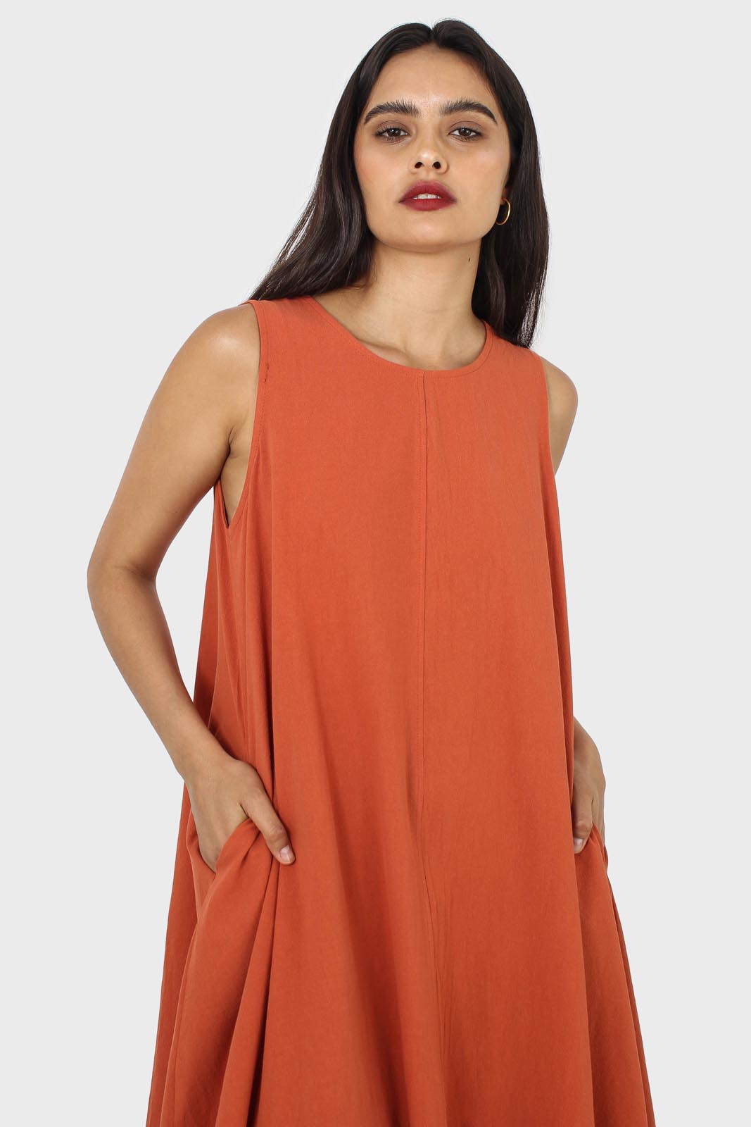 Rust orange tunic midi dress_2