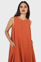 Rust orange tunic midi dress_2
