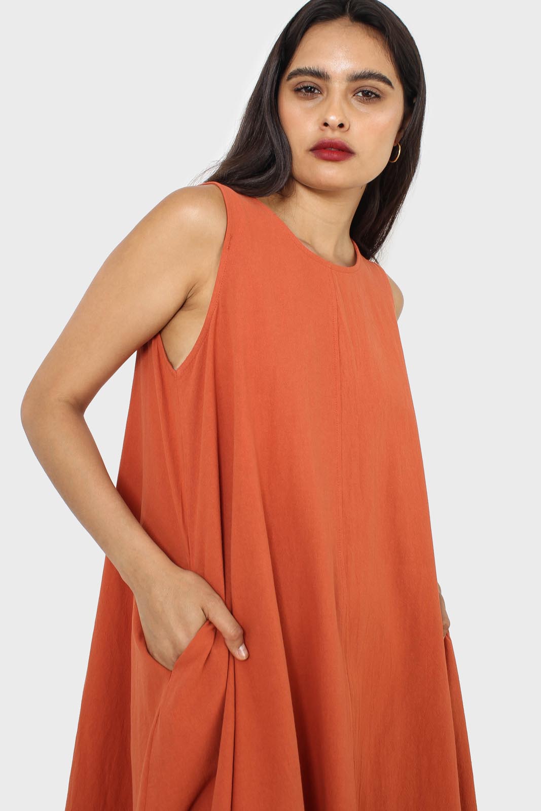 Rust orange tunic midi dress_6