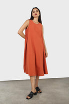 Rust orange tunic midi dress_8