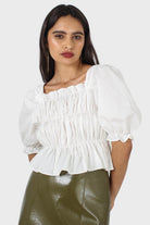 Ivory ruched puff sleeve cropped top_9