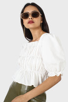 Ivory ruched puff sleeve cropped top_4