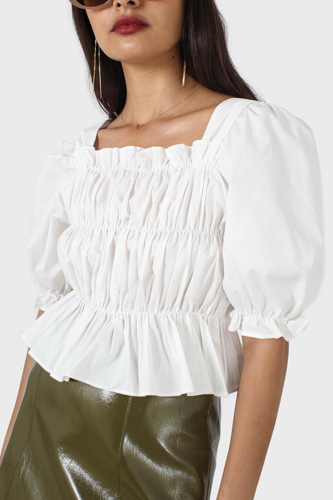 Ivory ruched puff sleeve cropped top_8