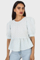 Pale blue eyelet puff sleeved open back blouse_7