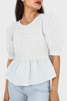 Pale blue eyelet puff sleeved open back blouse_3