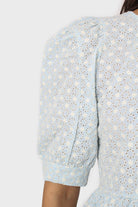 Pale blue eyelet puff sleeved open back blouse_4
