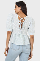 Pale blue eyelet puff sleeved open back blouse_1