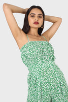 Green and white graphic floral ruched bodice jumpsuit_2