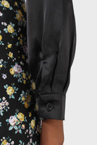 Black thick silky plunging tie front shirt_4