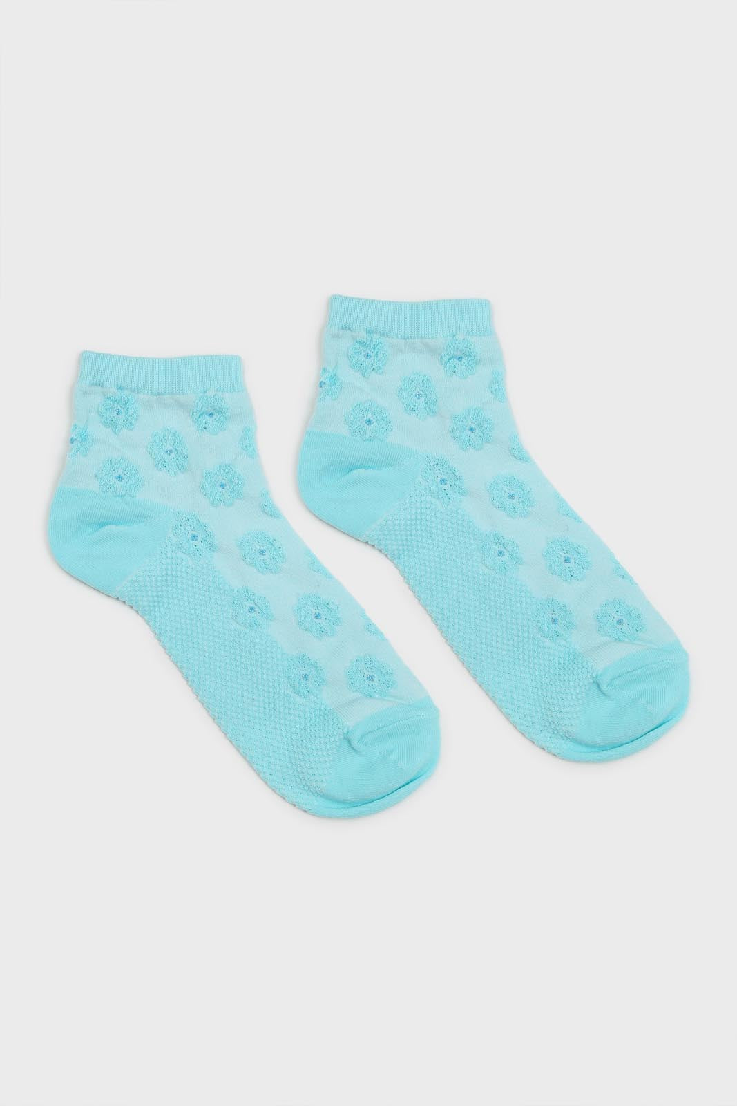 Blue floral tuft ankle socks_3