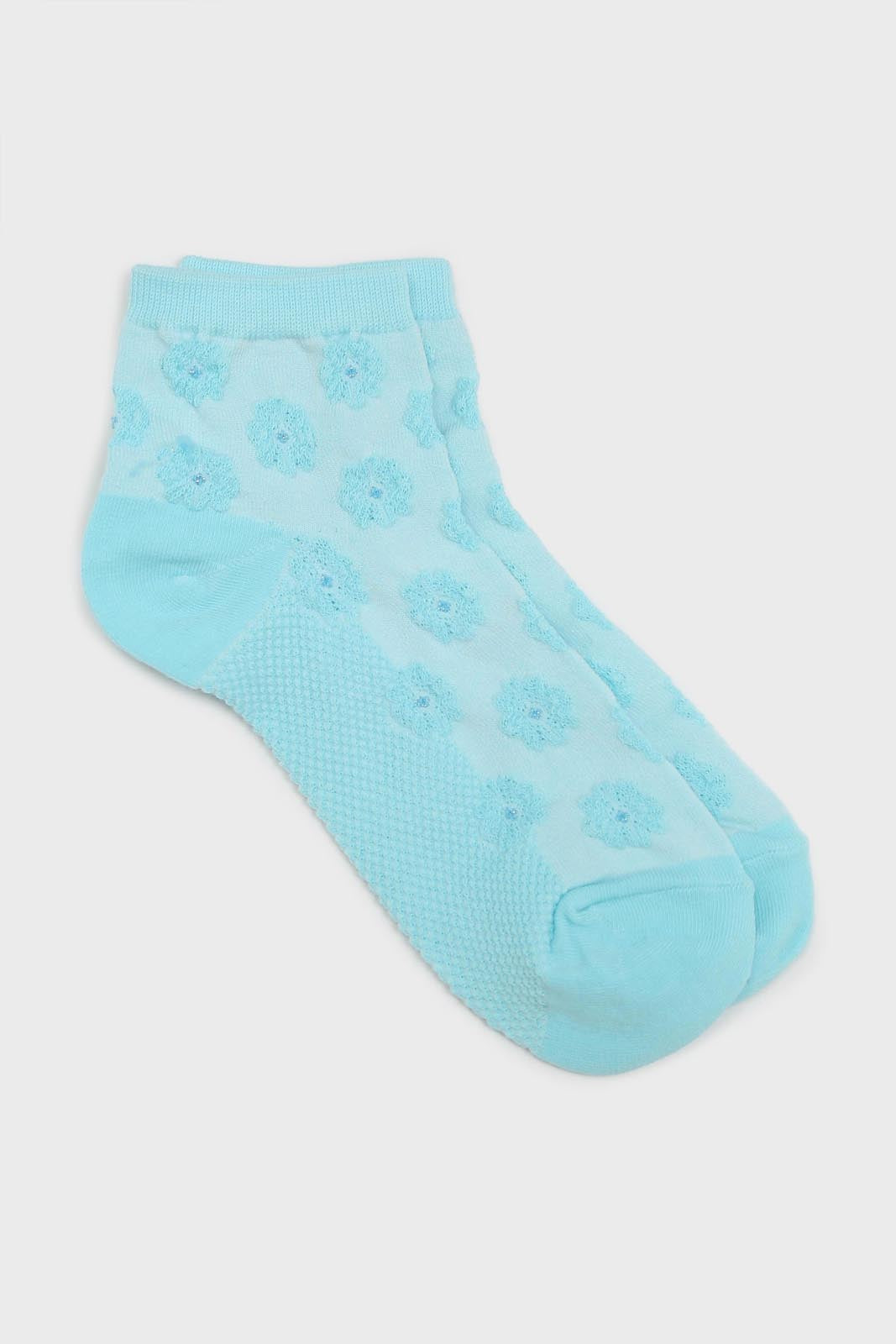 Blue floral tuft ankle socks_1