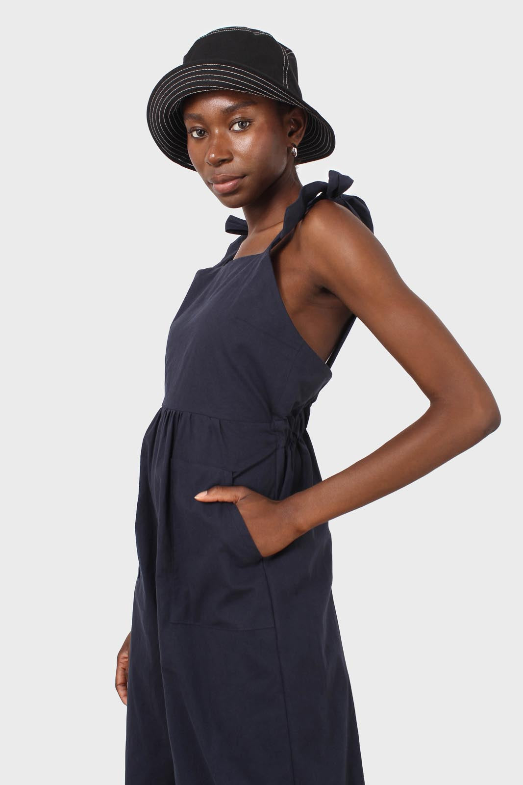 Navy open back tie strap jumpsuit_8