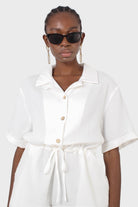 Ivory relaxed collar drawstring romper_4
