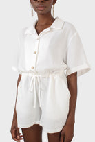 Ivory relaxed collar drawstring romper_6