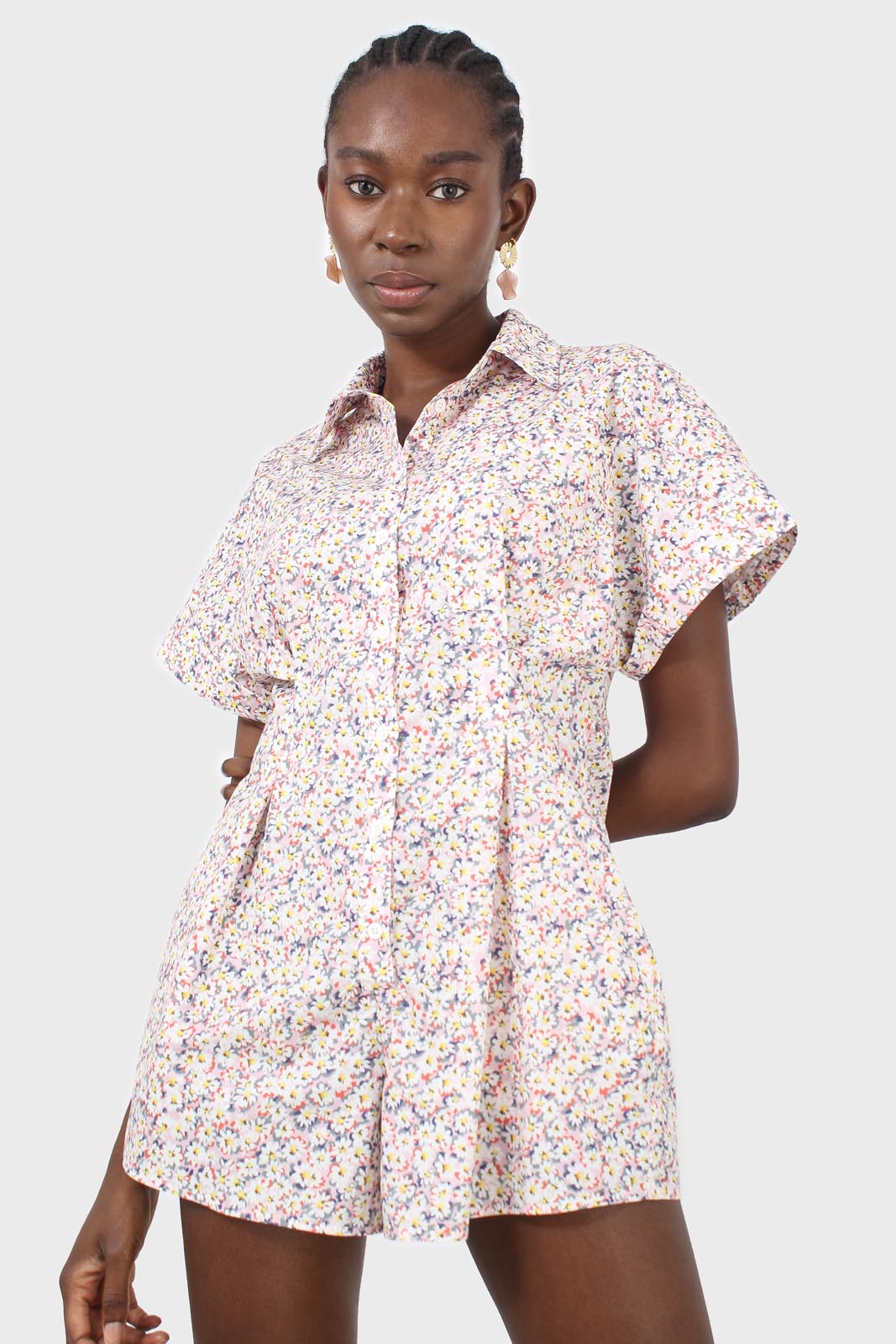 Pink and yellow ditsy floral romper_1