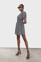 Black floral ruched waist mini dress_3