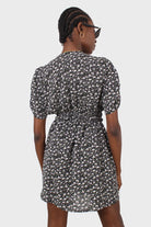 Black floral ruched waist mini dress_2