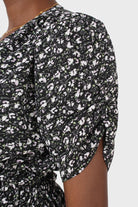 Black floral ruched waist mini dress_5
