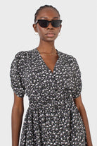 Black floral ruched waist mini dress_7