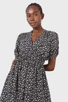 Black floral ruched waist mini dress_8