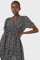 Black floral ruched waist mini dress_9