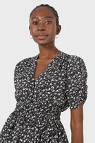 Black floral ruched waist mini dress_10
