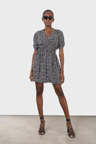Black floral ruched waist mini dress_1