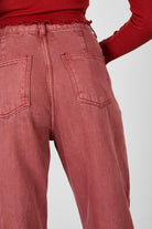 Washed red adjustable side button jeans_5