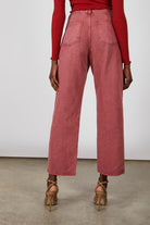 Washed red adjustable side button jeans_4