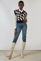 Navy and ivory psychedelic intarsia sweater vest_3