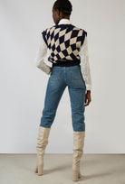 Navy and ivory psychedelic intarsia sweater vest_8