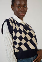 Navy and ivory psychedelic intarsia sweater vest_7