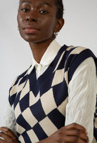 Navy and ivory psychedelic intarsia sweater vest_2