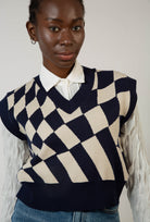 Navy and ivory psychedelic intarsia sweater vest_1