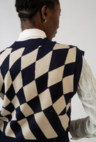 Navy and ivory psychedelic intarsia sweater vest_4